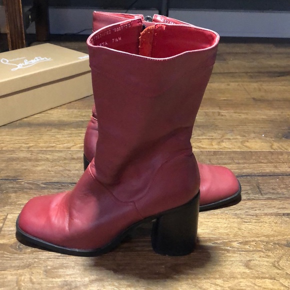 Red PETA approved vegan leather Boots - Picture 2 of 7